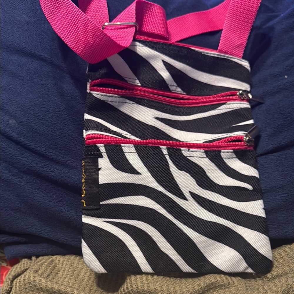 Zebra Print Crossbody Bag with Pink Accents